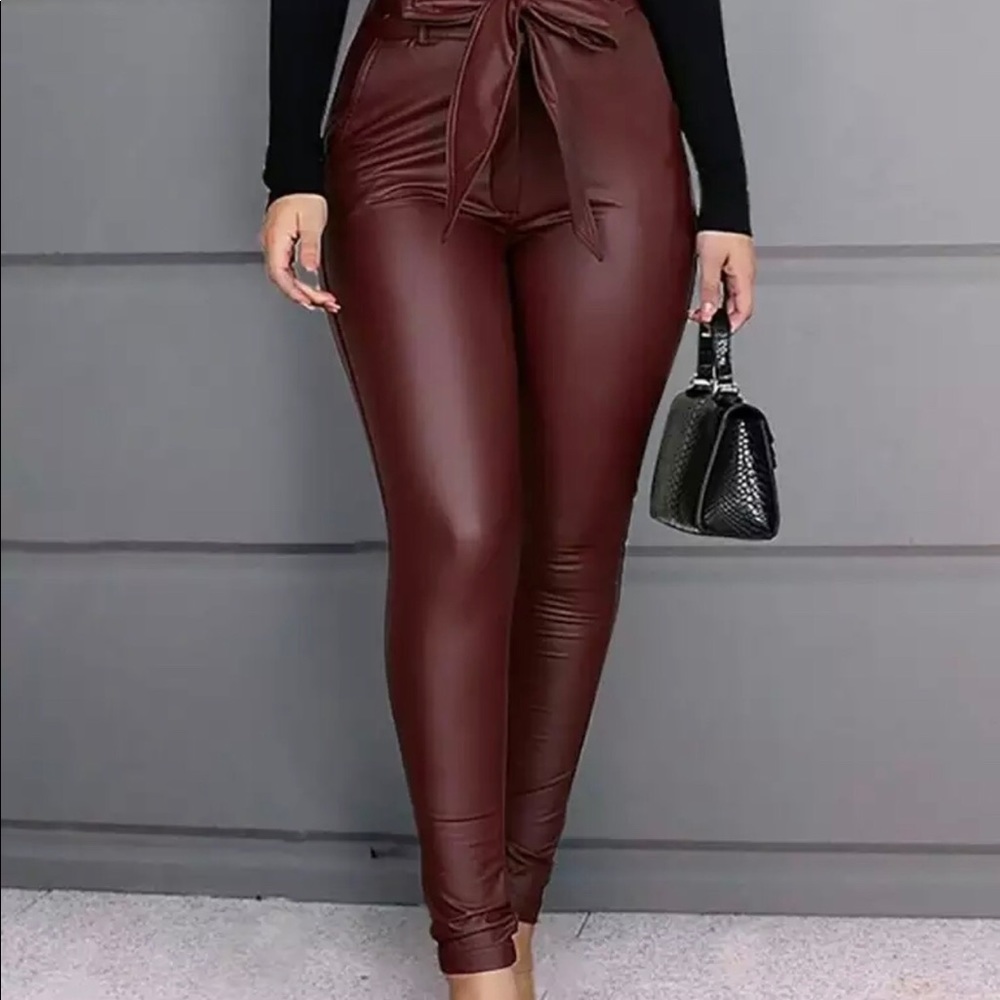 Faux leather high waist pants BURGUNDY ONLY